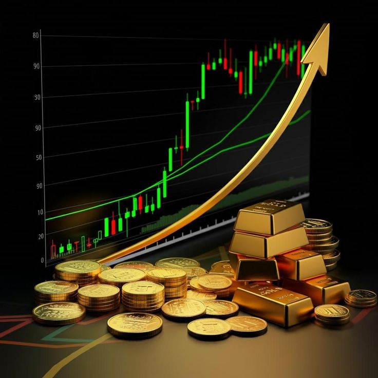 Financial growth chart with gold bars and coins, symbolizing diamond investment, long-term value, and wealth growth in 2026.