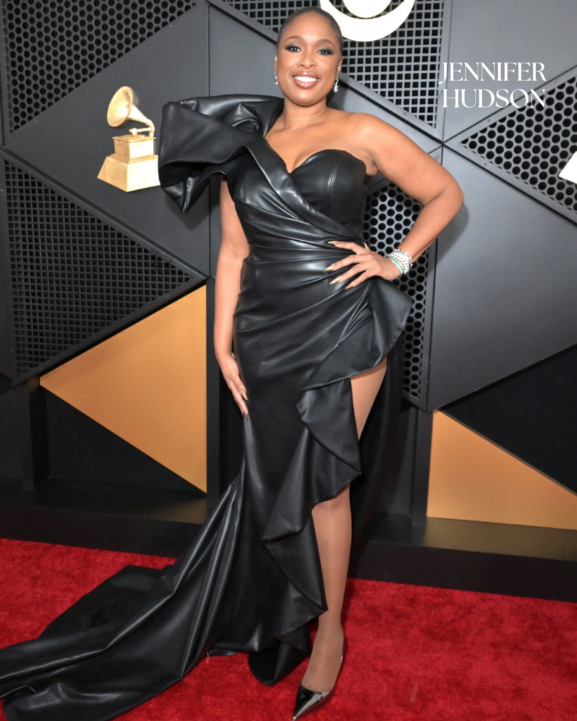 Jennifer Hudson on the Grammy Awards red carpet wearing elegant diamond jewelry, styled with a classic gown and timeless luxury accessories.
