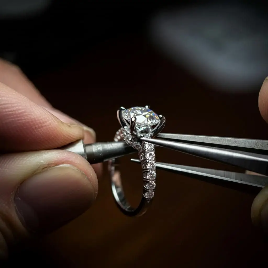 Jeweler crafting diamond ring by hand showing impact of rising metal costs why silver prices are rising and how it affects jewelry making, The Jewelry Gossip.