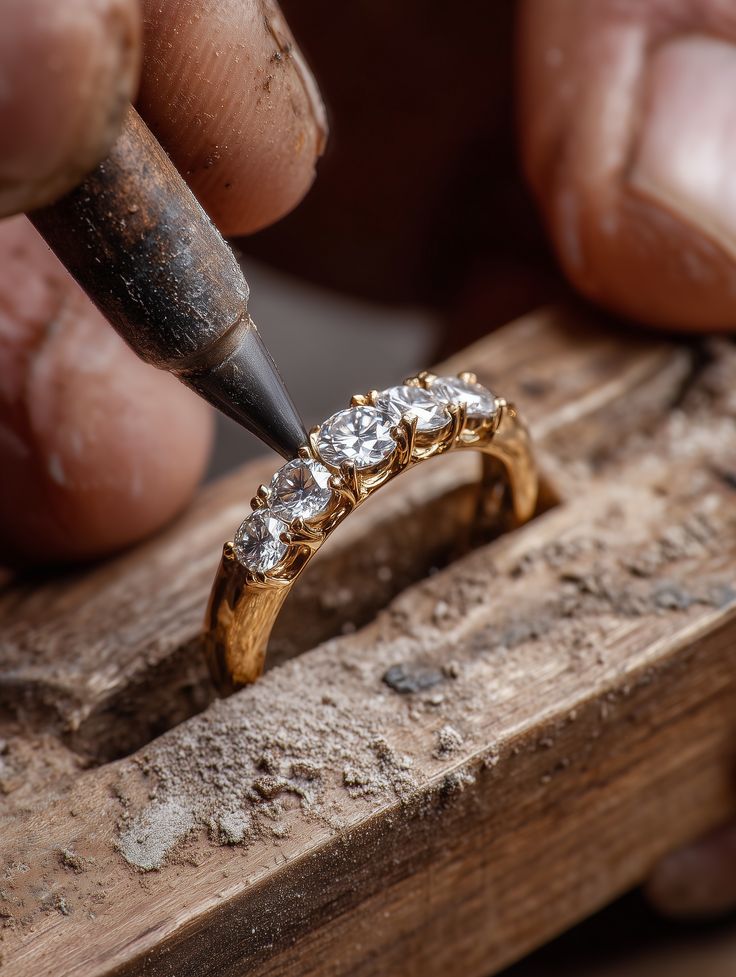 Jeweler setting diamonds into an engagement ring during bespoke jewelry process and custom jewelry manufacturing – The Jewelry Gossip
