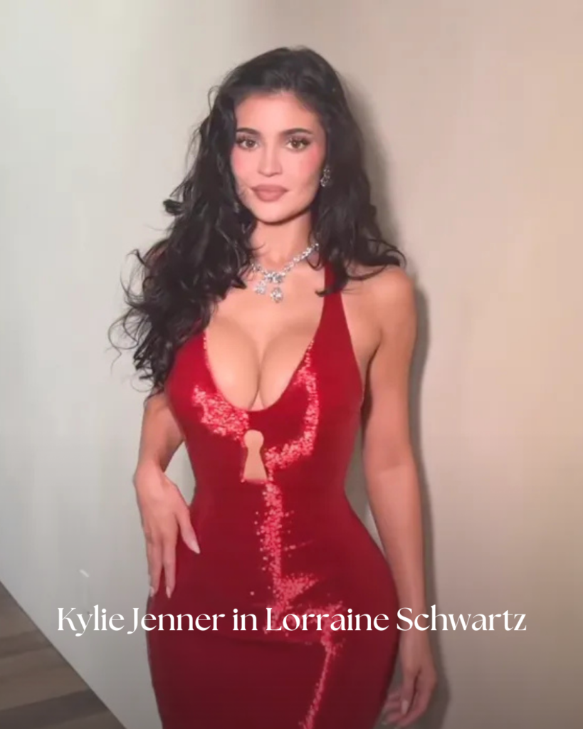 Kylie Jenner wearing 200 carats of Lorraine Schwartz diamond jewelry at Oscars 2026 red carpet with statement necklace and earrings