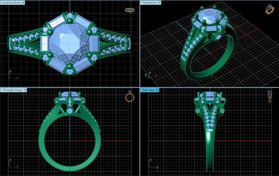  CAD jewelry design on computer with 3D prototype model showing digital jewelry manufacturing process
