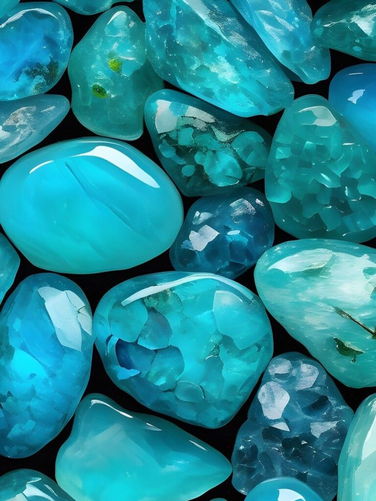 Blue turquoise and violet tanzanite gemstones for December birthstone in statement jewelry, symbolizing protection