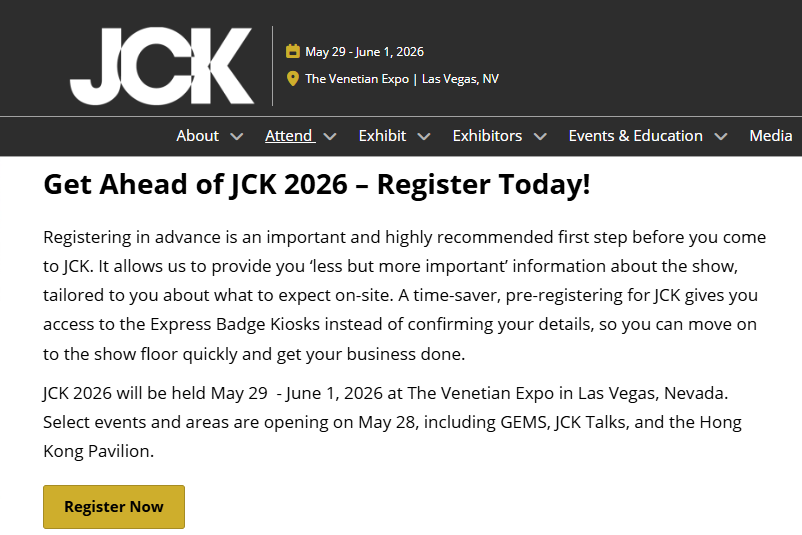 How to pre-register for JCK Las Vegas 2026 - express badge kiosk check-in for jewelry industry professionals