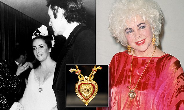 Elizabeth Taylor wearing the historic Taj Mahal Diamond Necklace gifted by Richard Burton, one of the most famous celebrity jewelry gifts in history.